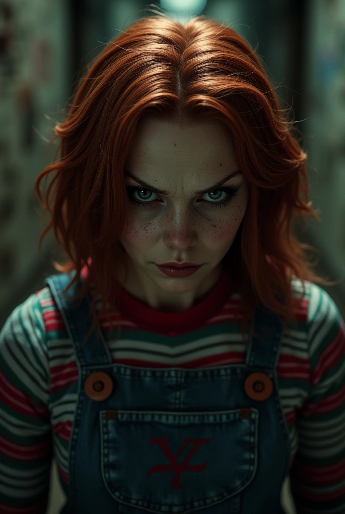 Chucky woman with serious and angry look