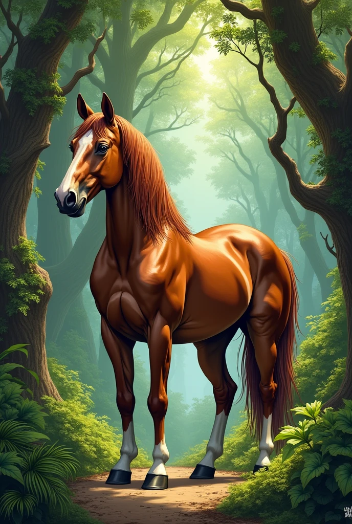 Drawing of a Creole horse among the trees