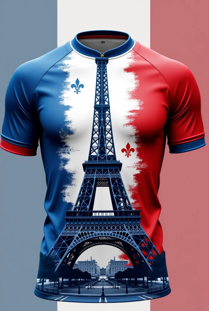 Make me a sports shirt with the colors of France, the wonder of the world, the Eiffel Tower