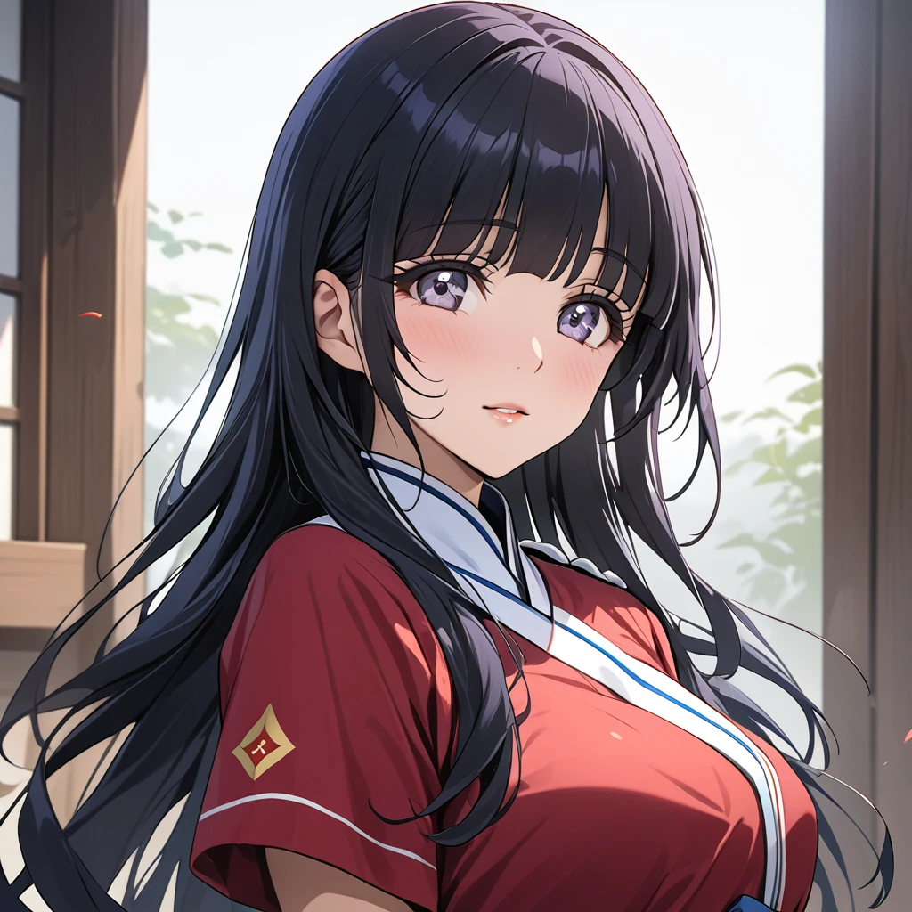((Highest quality)), ((masterpiece)), (detailed), (Perfect Face)、The woman is Reika Aoki with semi-long hair、The woman is a member of the North Korean Pleasure Squad and is wearing a traditional Korean dress.