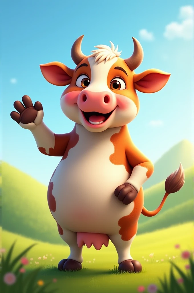 Round moo smiling and wave