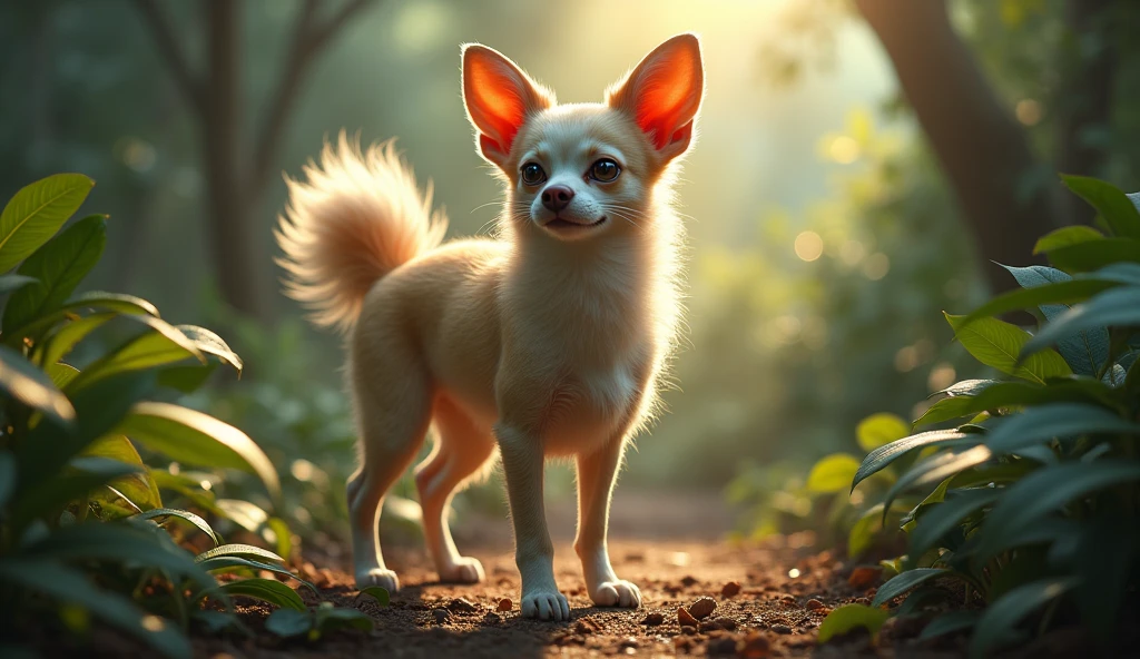 A mythical creature, from chicken, Parrot, kitty, rhinoceros and chihuahua, needs to be in Portuguese 2 beautiful magical fantastical creature,highly detailed,hyperrealistic,intricate patterns,detailed textures,glowing ethereal eyes,intricate wings,flowing magical energy,radiant colorful feathers,magical natural environment,lush foliage,dramatic lighting,vivid colors,cinematic composition,award winning digital art, masterpiece, 32K UHD,style raw
