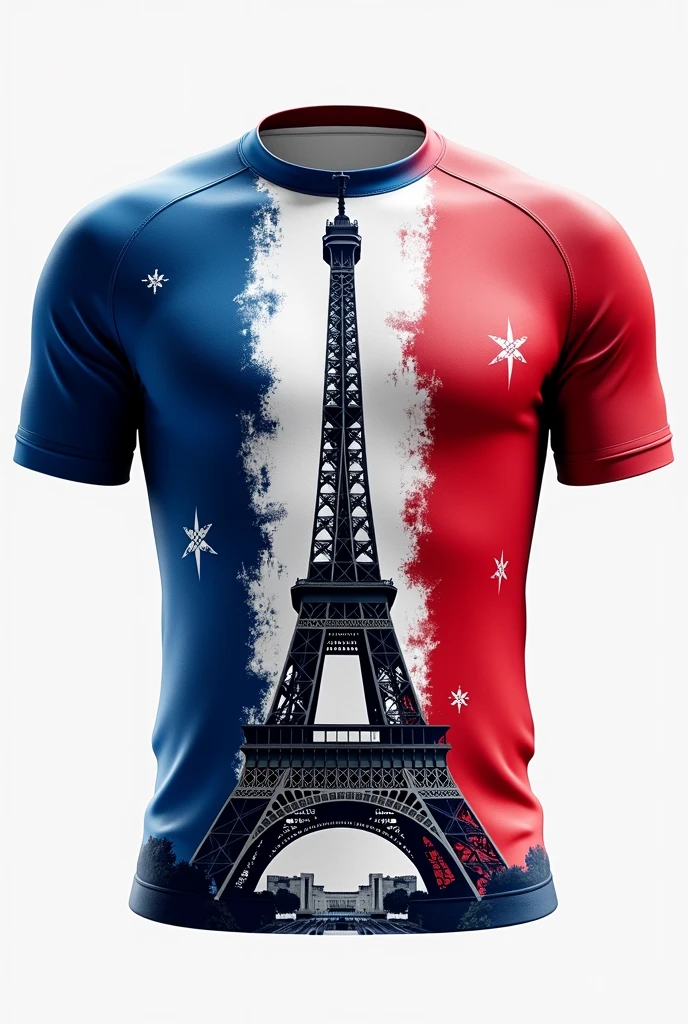Make me a sports shirt with the colors of France, the wonder of the world, the Eiffel Tower