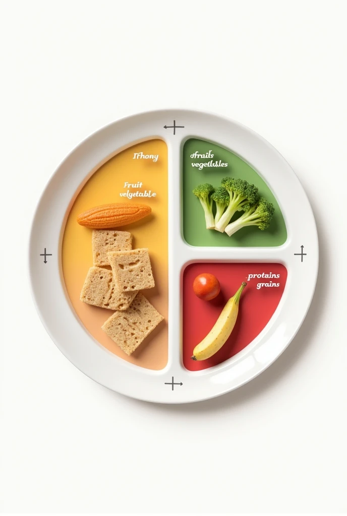 A graphic of a plate divided into sections (similar to "Healthy Eating Plate" from the USDA) showing how to balance these foods in meals.

