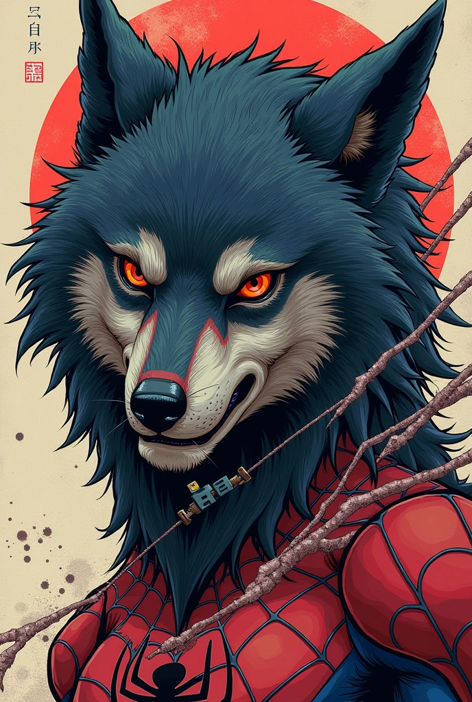 Japanese Anime Wolf Faces Spiderman
