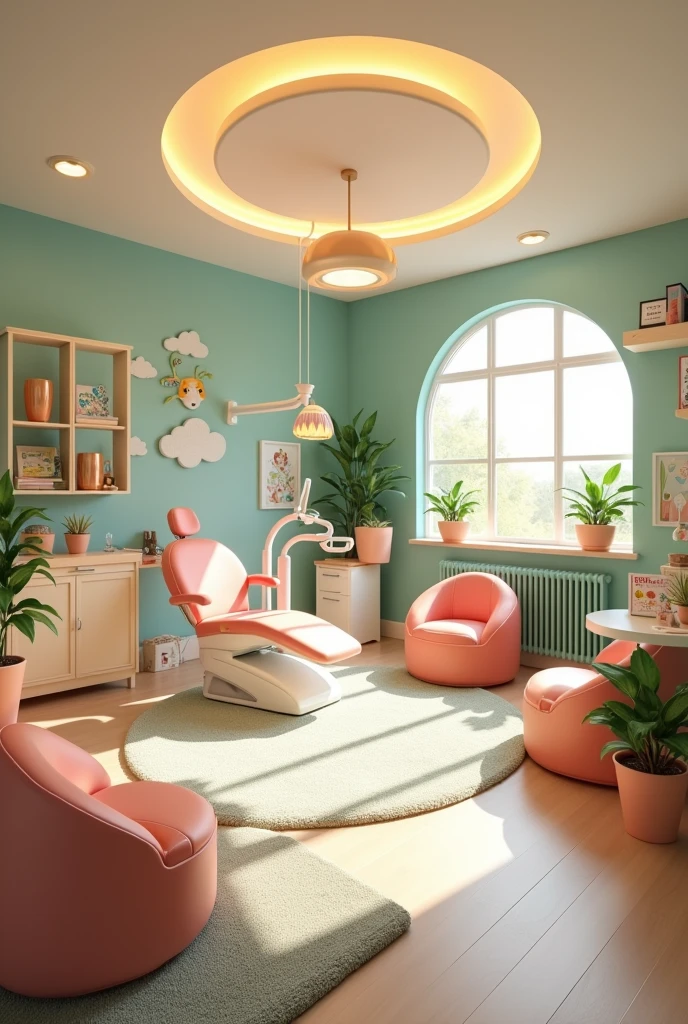Pediatric dentistry office with colors that generate peace and comfort, that looks super luxurious with toys and children&#39;s things With more fun 



