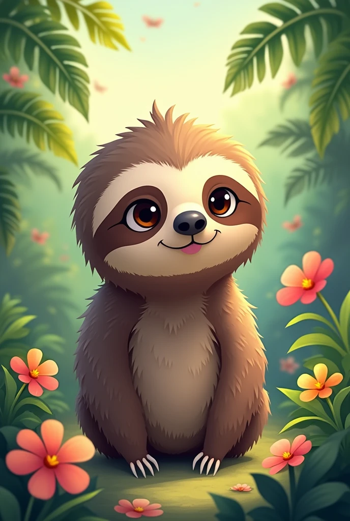 A cute sloth in 2D animation