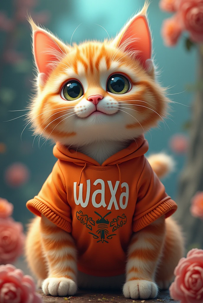 A cat with a shirt called waxo