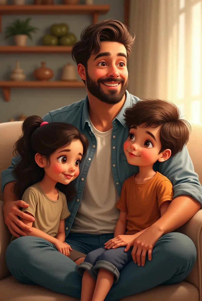 Man sitting with a girl and boy