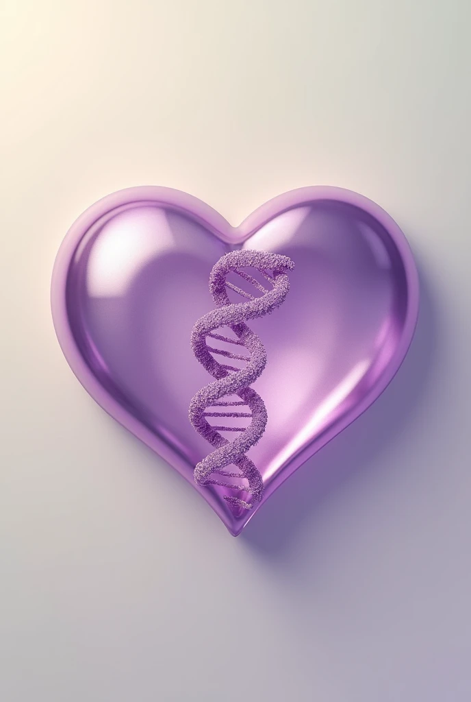 A heart-shaped microscope with DNA coiled in shades of lilac and purple, on a light beige and light green background. minimal style, with fine and elegant lines.