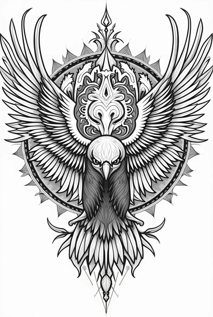 Black and white eagle mandalas for coloring thick lines
