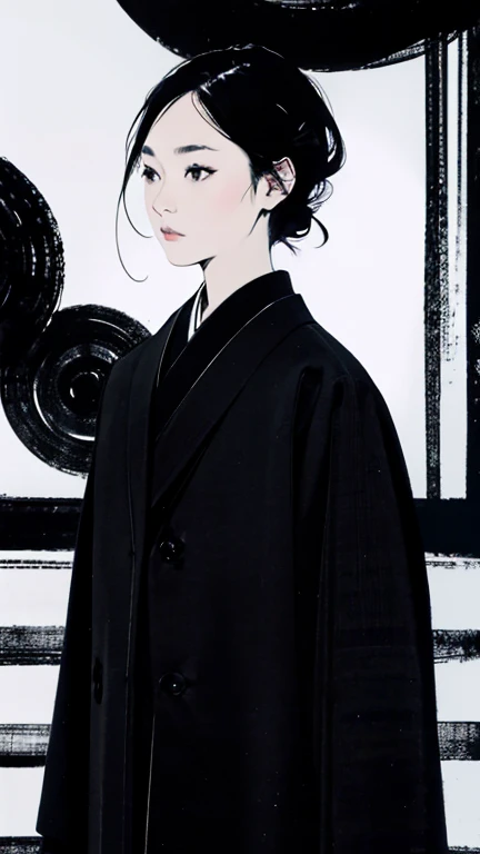 Black Hair、Cold look:1.5、Japanese woman in her 30s、Dark Background、One Cool Lady:1.5、night、whole photo、Dark Eyes、Black gloves、Ominous Machine Lifeform、Nihil、White、Doctor Woman