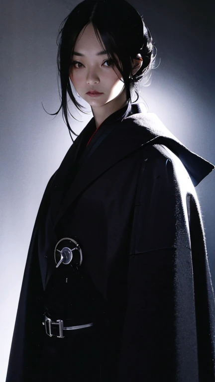 Black Hair、Cold look:1.5、Japanese woman in her 30s、Dark Background、One Cool Lady:1.5、night、whole photo、Dark Eyes、Black gloves、Ominous Machine Lifeform、Nihil、White、Doctor Woman