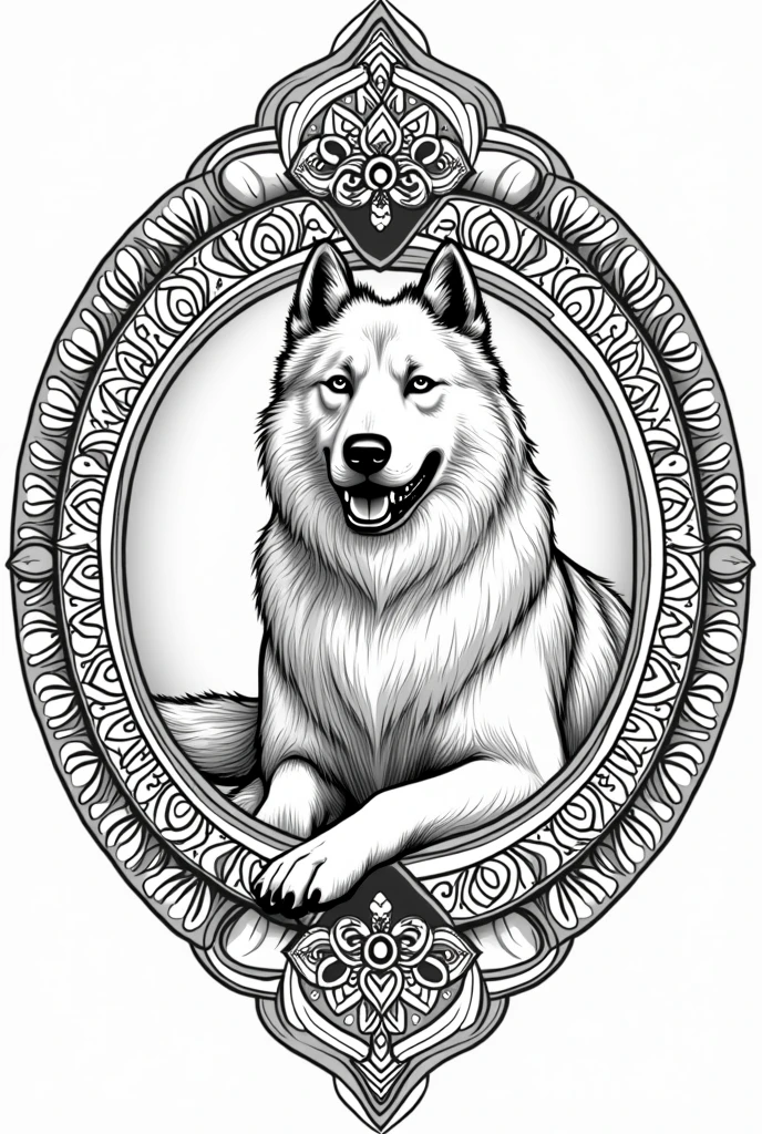 Black and white dog mandalas for coloring thick lines