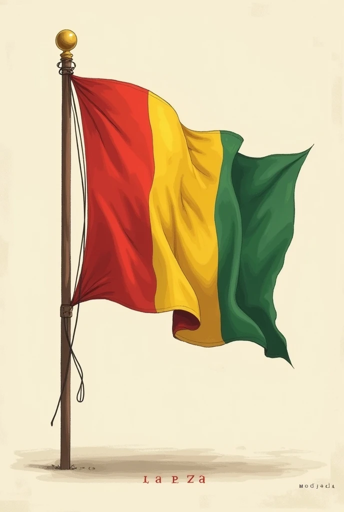 An artistic drawing of a red, yellow and green August flag of La Paz, Bolivia