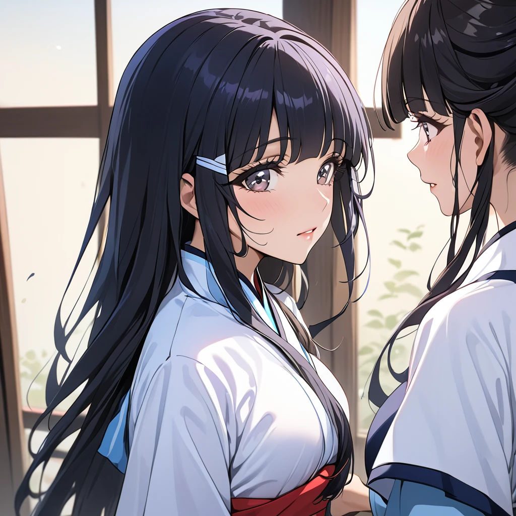 ((Highest quality)), ((masterpiece)), (detailed), (Perfect Face)、The woman is Reika Aoki with semi-long hair、The woman is a member of the North Korean Pleasure Squad and is wearing a traditional Korean dress.