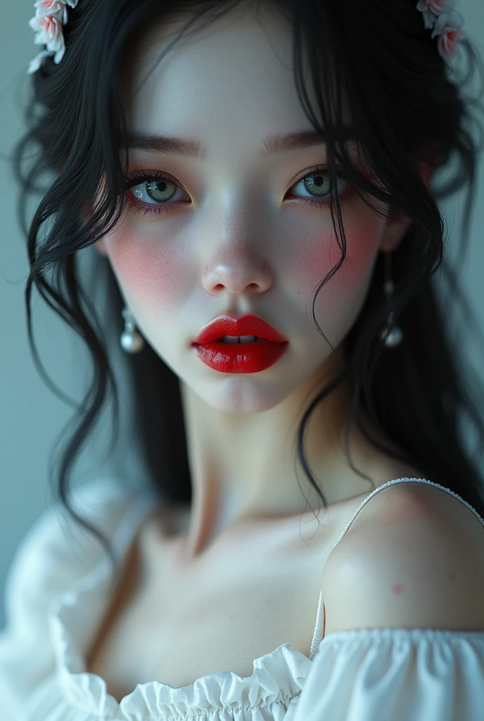 a sexual snow white girl, full body, sensual, hyper realistic, 1girl, beautiful detailed eyes, beautiful detailed red lips like blood, her skin white as snow, white dress, extremely detailed face and body, long eyelashes, cinematic lighting, photorealistic, 8k, (best quality, 4k, 8k, highres, masterpiece:1.2), ultra-detailed, (realistic, photorealistic, photo-realistic:1.37), sharp focus, physically-based rendering, professional