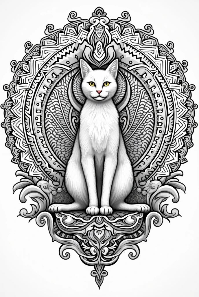Black and white cat mandalas for coloring thick lines