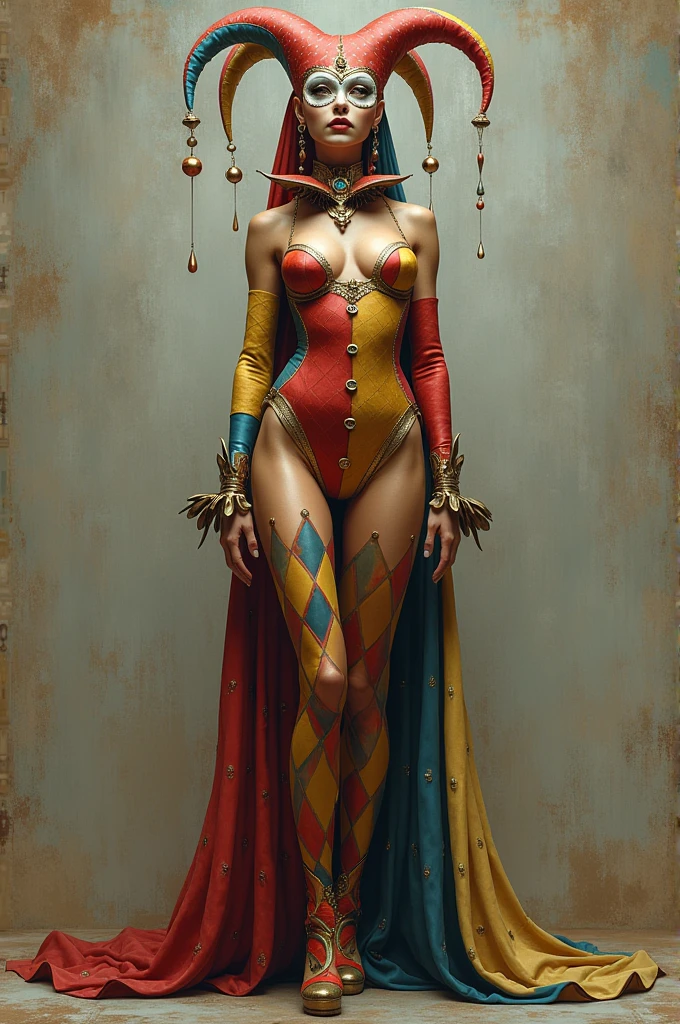 Harlequin in sensual pose and full body