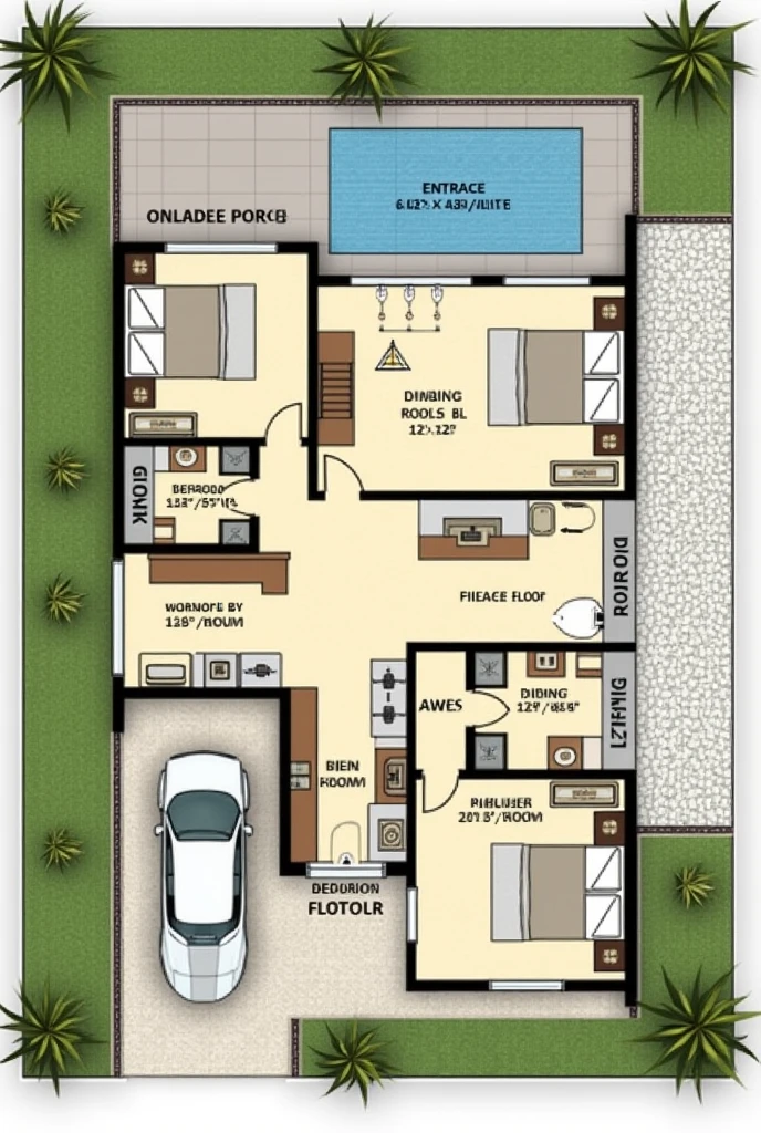 House Design for a 10 Marla Plot**
Plot Dimensions:
- Width (Frontage): 35 feet
- Length (Depth): 65 feet
Ground Floor Plan:
1. Entrance Porch/Car Porch:
- Size: 15 feet x 12 feet
- Location: Front side of the house, allows parking space for 1-2 cars.
2. Drawing Room (Guest Room):
- Size: 15 feet x 12 feet
- Location: Adjacent to the entrance, accessible from the main entrance hall.
3. Living Room (TV Lounge):
- Size: 20 feet x 15 feet
- Location: Centrally located, providing access to other parts of the house.
4. Dining Room:
- Size: 12 feet x 12 feet
- Location: Near the kitchen, adjacent to the living room.
5. Kitchen:
- Size: 10 feet x 12 feet
- Location: Next to the dining room for easy access.
6. Master Bedroom with Attached Bathroom:
- Size: 15 feet x 14 feet (Bedroom), 7 feet x 8 feet (Bathroom)
- Location: Towards the rear of the house, for privacy.
7. Guest Bedroom with Attached Bathroom:
- Size: 12 feet x 12 feet (Bedroom), 6 feet x 7 feet (Bathroom)
- Location: Near the front of the house, accessible from the living area.
8. Staircase:
- Size: 8 feet x 10 feet
- Location: Next to the living room, providing access to the upper floor.
9. Powder Room:
- Size: 5 feet x 6 feet
- Location: Near the entrance or living room for guest use.
10. Store Room:
- Size: 6 feet x 6 feet
- Location: Near the kitchen or under the staircase.
11. Backyard/Garden:
- Size: 15 feet x 10 feet
- Location: At the rear of the plot, can be used for gardening or a small outdoor seating area.