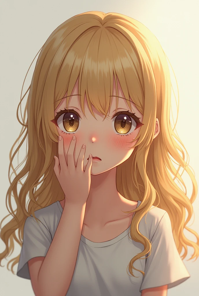 Blonde anime wavy hair crying 