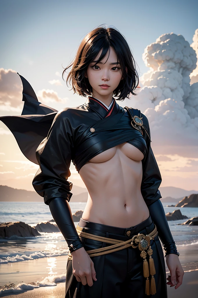 8k、alone、 big breasted beauty,Super Beauty(Like the real thing),Iris,super beautiful ager,Black short bob hair,黒と赤のSexy Exterior,Black trousers,Golden decoration,長くて大きなJapanese sword,Demon Slayer: Androgynous Beauty,A wonderful work of art、Wind effects:1.9、Cloud Effect:1.2、Full Rendering,Unreal Engine、Japanese sword 1本,Cool beauty,Ultra-high resolution,super 超Realistic Skin,Ultra-precise hand-crafted detailing,1Japanese sword,smile,Photorealistic RAW photos of the highest quality。Backlight, Cinema Lighting, Film Grain, 50mm lens, Nikon D850,Realistic Skin,Fantasy art,Character Art,Ultra-high resolution,Muscular and slim body,Muscular and lean lower body,Precise facial details,What's left behind,Perfect hands,Cool sexy beauty,landscape,A lot of thick red smoke(largely),Ultra-realistic smoke,Extremely ripped abs,Muscular Beauty,Very large breasts,Sexy Exterior,Wide open chest,Body balance,smile,Makeup,Accentuate your cleavage,Dynamic fighting pose,