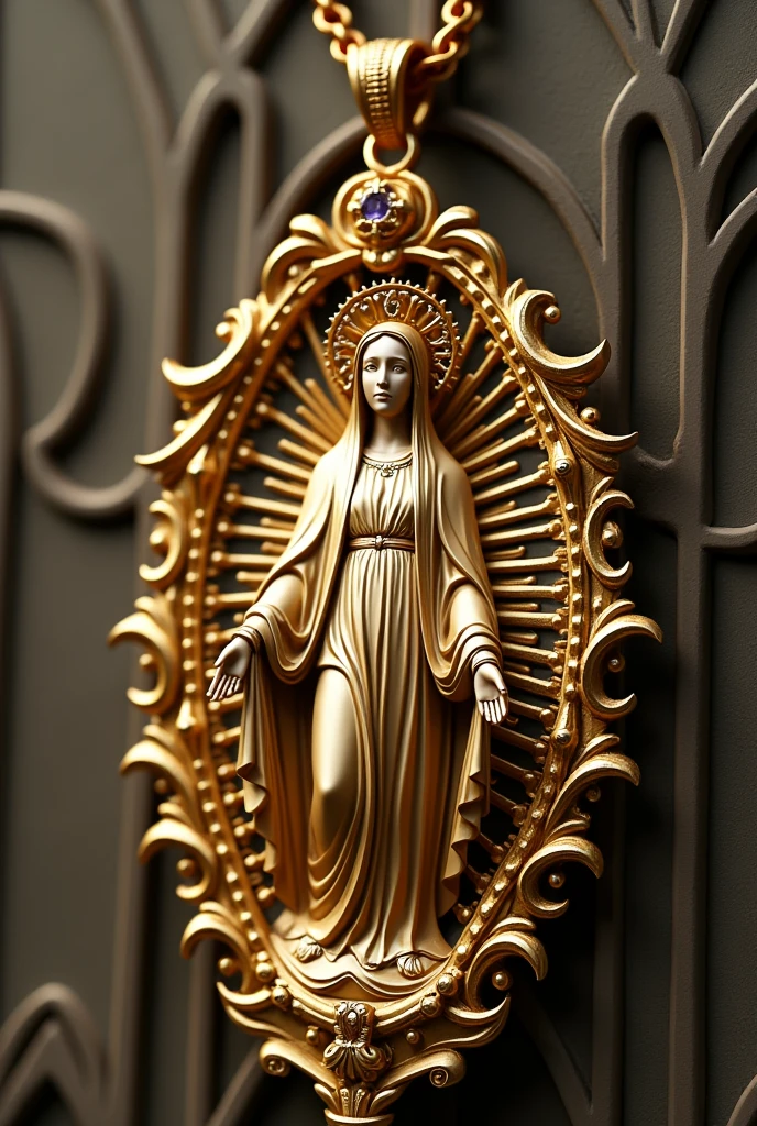A pendant of Vigin Mary (thats on the church in Milan) in yellow gold