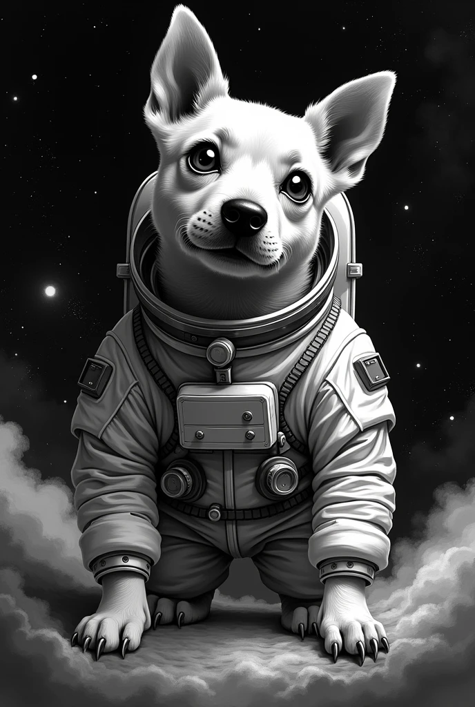Black Chihuahua astronaut in surrealism, Outer space in the background