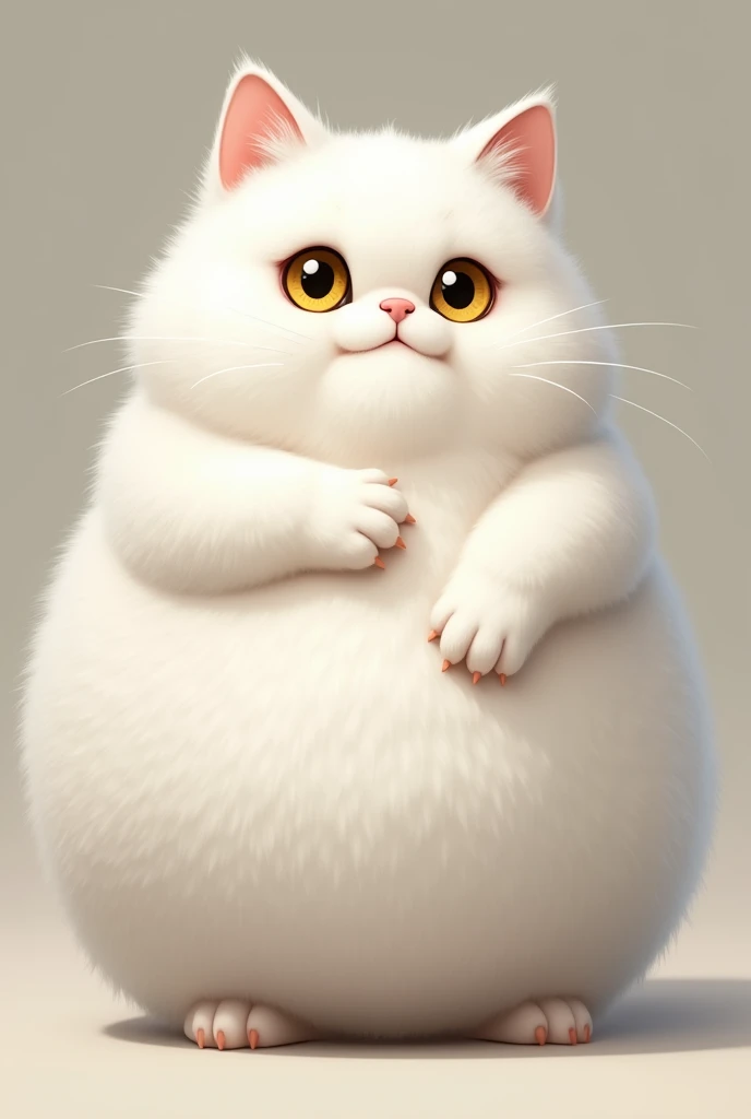draw a picture of a very furry, fat, white cat with yellow eyes