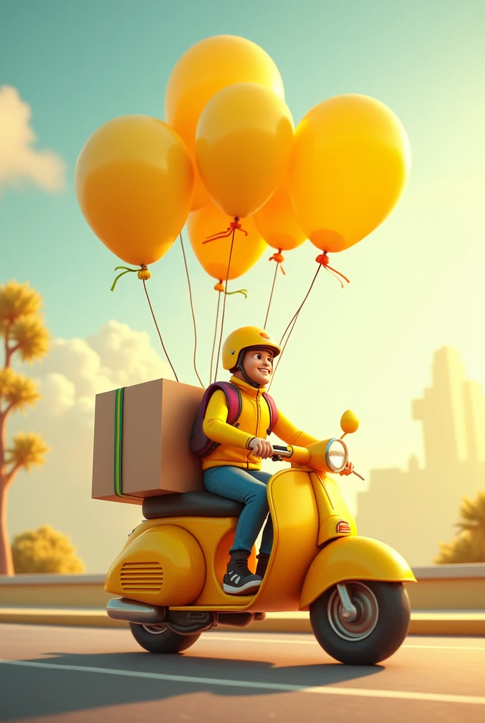 Delivery order on a yellow balloon motorcycle