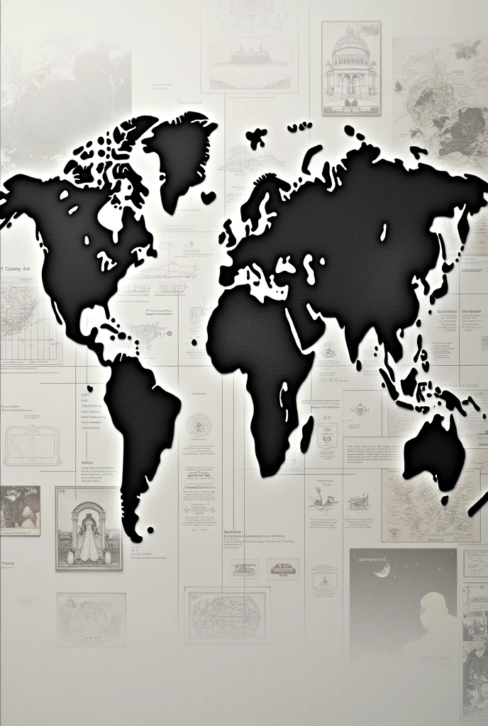 a collage with a world geography theme , maps and grayscale art