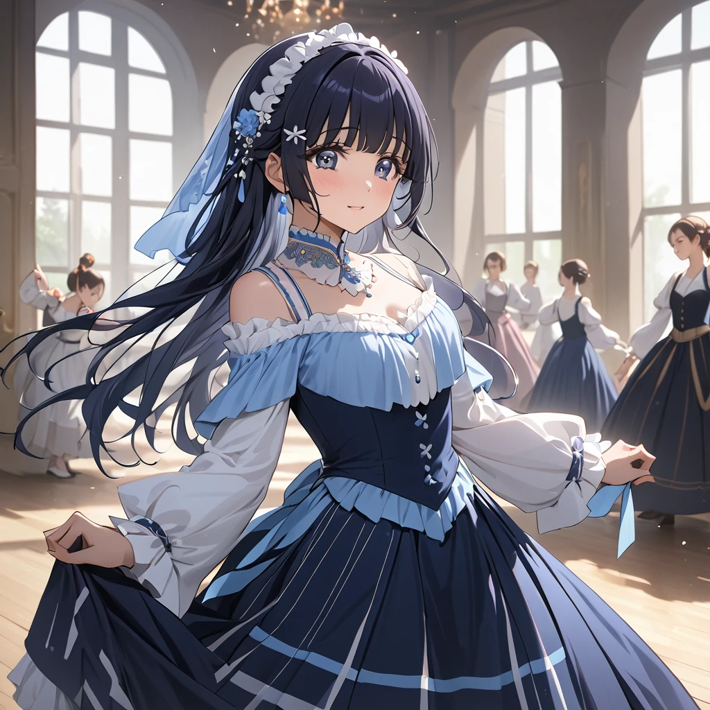 ((Highest quality)), ((masterpiece)), (detailed), （Perfect Face）、The woman is Reika Aoki with semi-long hair、A woman is dancing ballroom in a ballroom costume