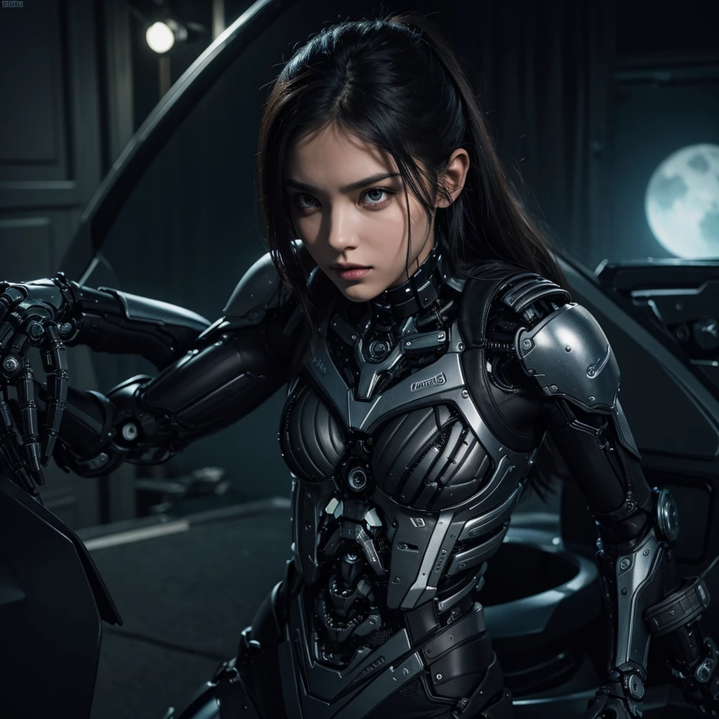 ((Best Quality)) biomechanical person with dark color palette