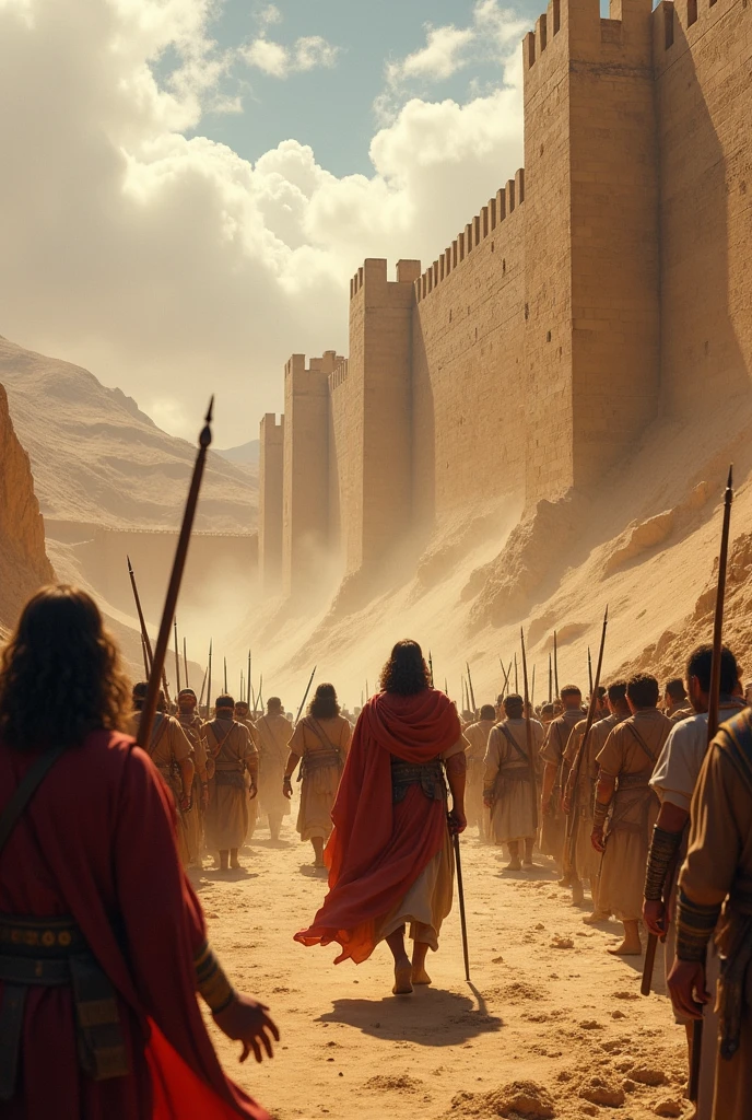 Joshua and the wall of Jericho the Levites, and the walls falling