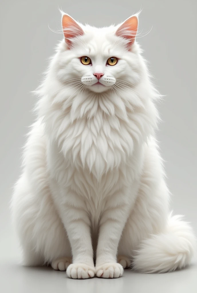speaks the drawing of a white cat with long hair, realisitic