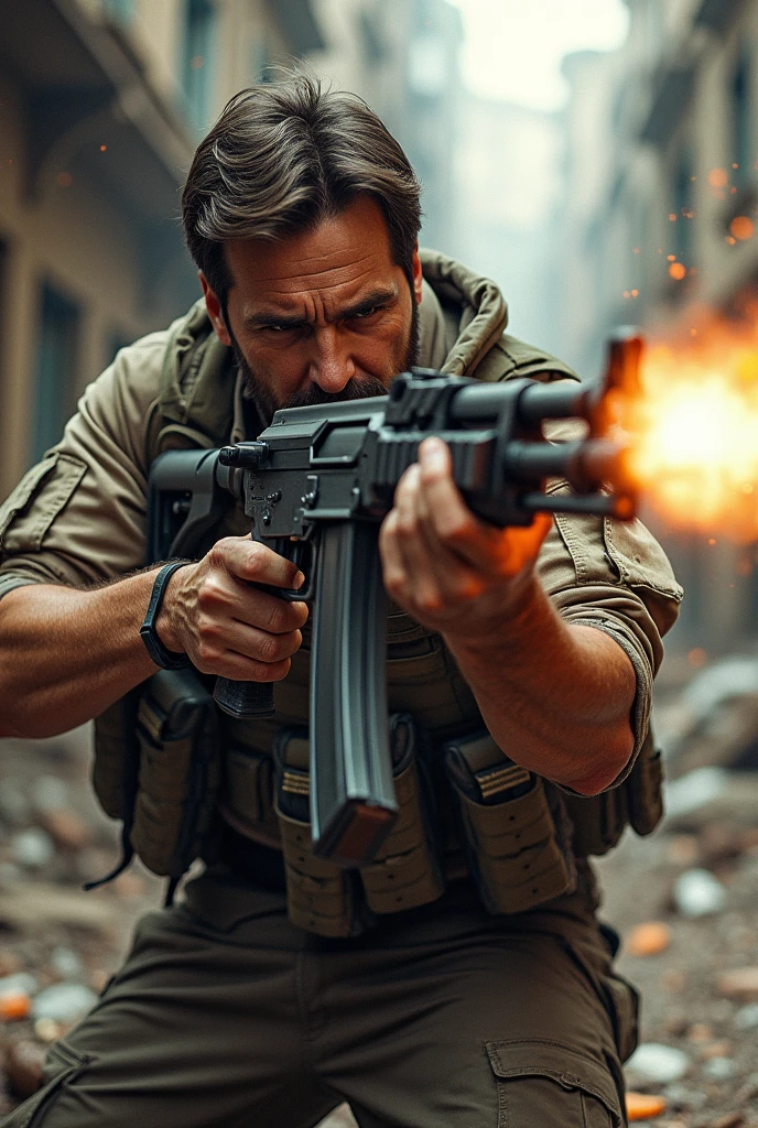 man shooting using an ak47