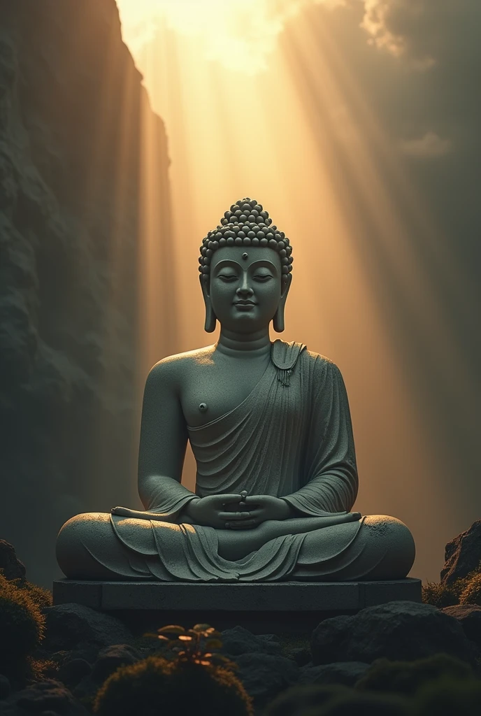 Buddha Statue, crepuscular rays,