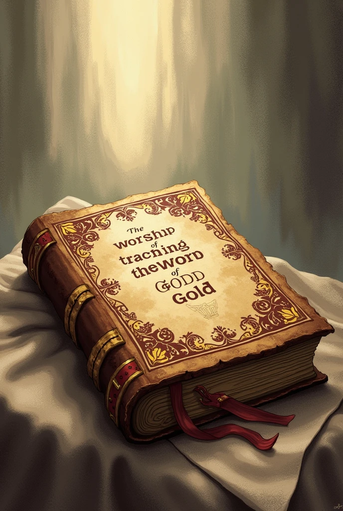 A Holy Bible, with name written: "Worship of teaching the word of God", image in drawing