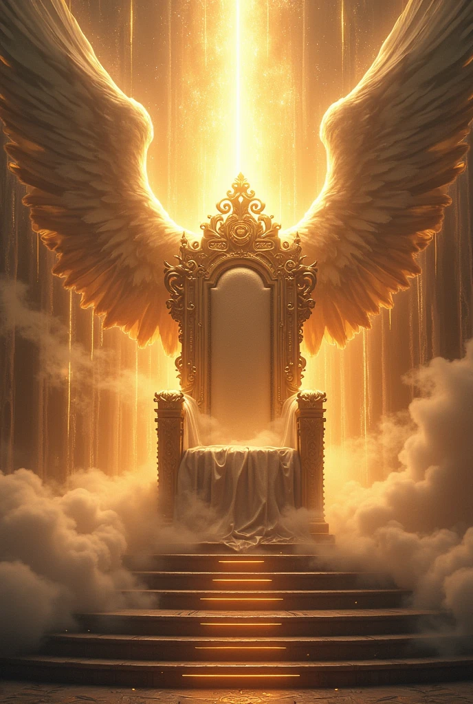 Image of the throne of God (without the face of God) wrapped in glory, glow and guardian angels