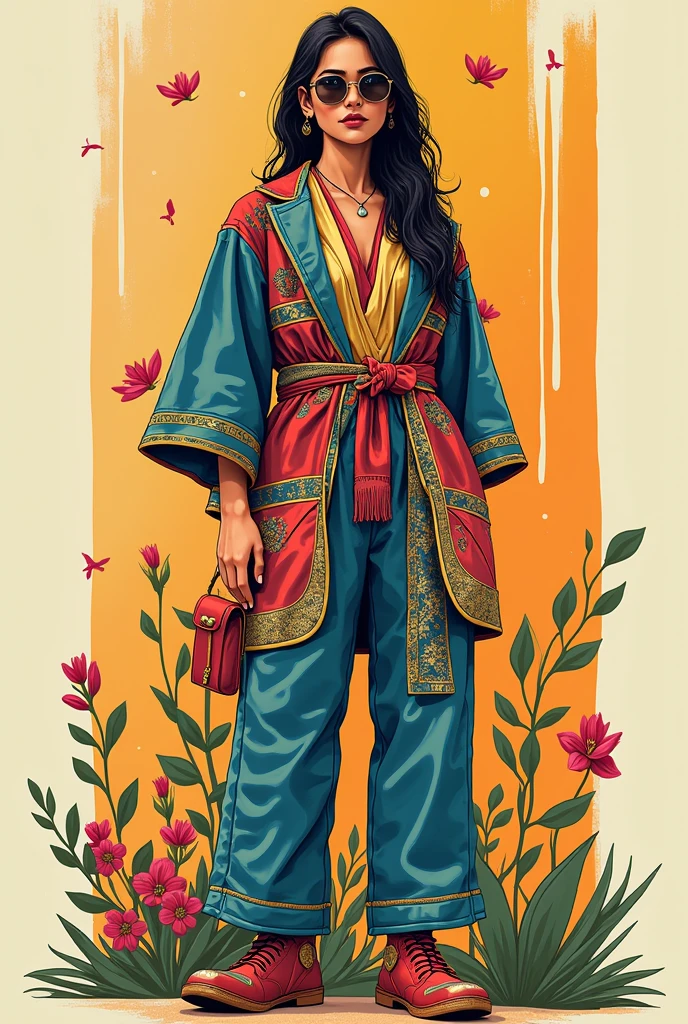 A poster featuring a self-depiction of Filipino Traditional clothing modernized version where the dress and/or suit is made out of recycled materials