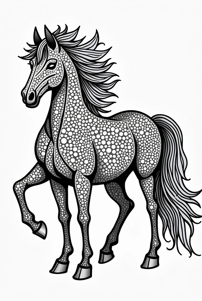 Black and white horse mandalas to color thick lines