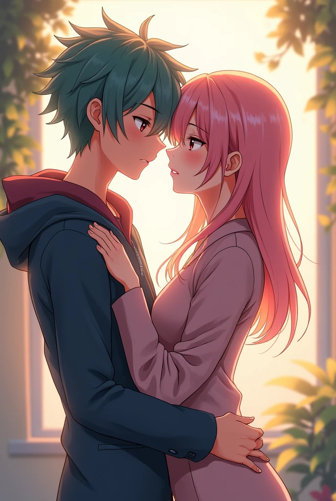 Two cute anime femboys kissing and touching