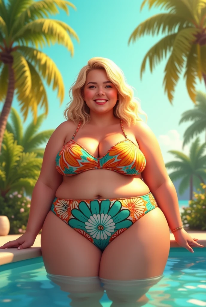 extremely detailed, high quality, realistic, photorealistic, 8k, masterpiece, full body, glowing skin, beautiful face, mature woman, high cut microbikini, extreme thin bikini, too small bikini, too big woman for tiny bikini, teardrop bikini, open legs, over 50 short blonde hair, lot of freckle on her whole body, freckle everywhere, glasses, extreme obese, sensual pose, extreme huge belly, bellyrolls, huge thighs, sweaty, cellulite, ssbbw, ussbbw, extreme cellulite, cream on body, stretchmarks, gigantic saggy bottom, huge flat ass, cameltoe