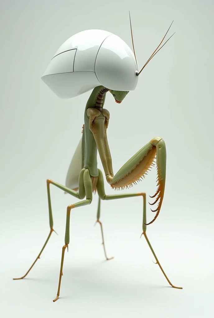 create a praying mantis with a white helmet