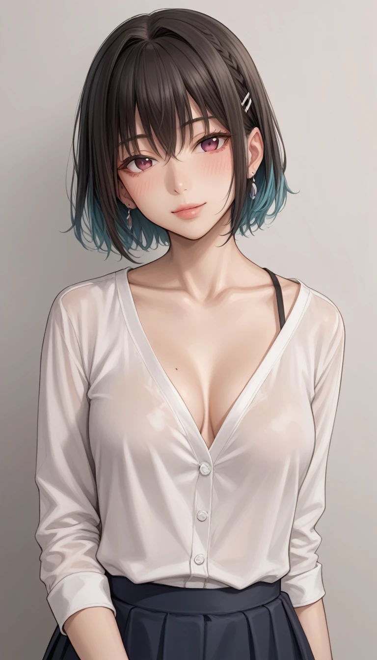 The painting style of Isamu's Vegetarianism, (score_9, score_8_superior, score_7_superior), (Highest quality, masterpiece),perfect aninomy,(beautiful,very beautiful),Official Style, (Ultra-high resolution), One girl, Tifa Lockhart, Final Fantasy,(Beautiful woman).puppet, Black Hair, Long hair tied low, Red eyes, bangs, White tank top,gap, belt, pleined skirt, Knee socks, Elbow fingerless gloves, Elbow pads, abdomen, belly button,Suspender skirt.zettai ryouiki ,(Front view),Straight,(big_chest:1.2),一人in,Medium Shot,Looking_in_Audience,Contrasting, Vibrant, Joyful,Cafe and Bar, ,Involved,(,Tank Top Lift),