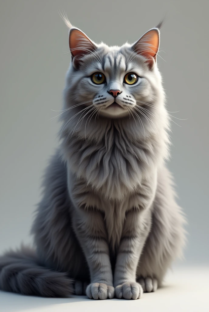 speaks the drawing of a gray cat with long hair, realisitic