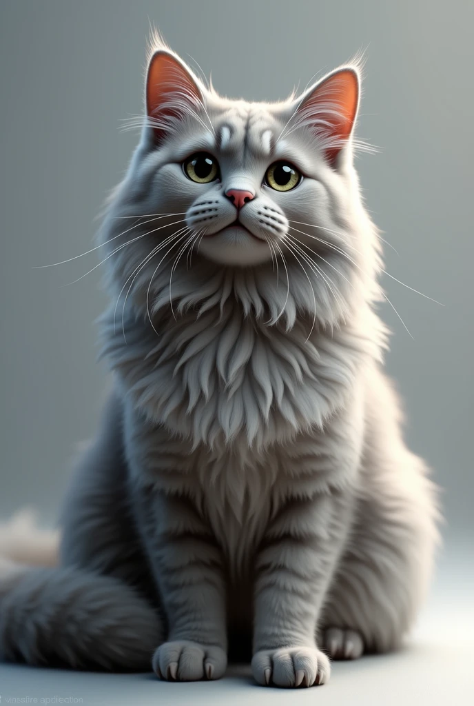 speaks the drawing of a gray cat with long hair, realisitic