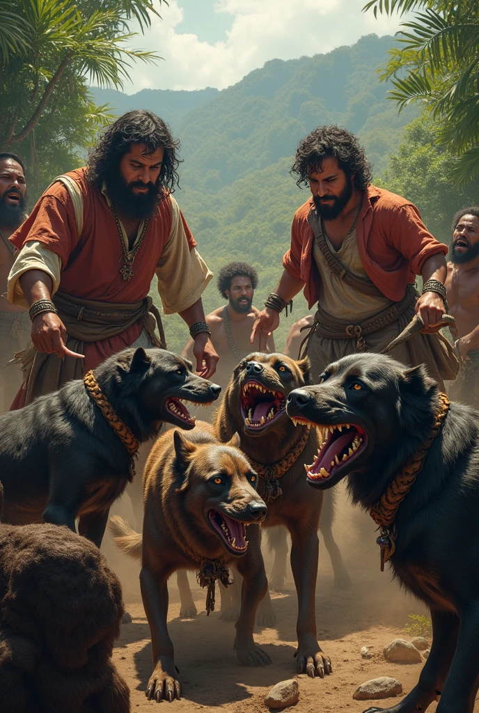 Spaniards releasing hungry dogs to bite. The indigenous people 