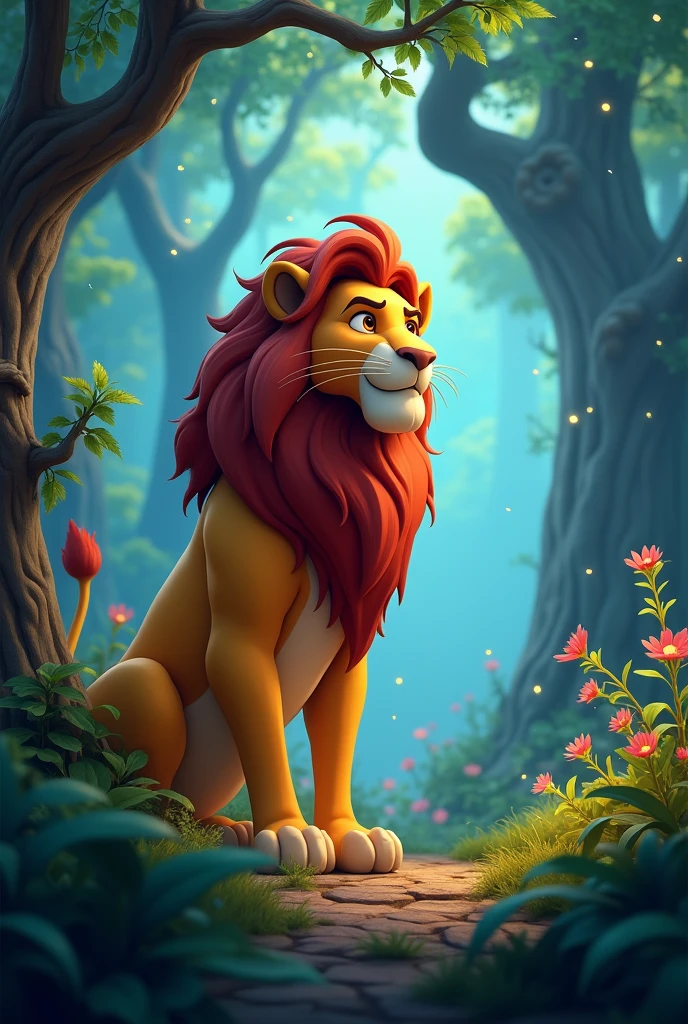 CREATE A PIXAR STYLE LION CUT, 4K, ultra detaild, background of an enchanted forest