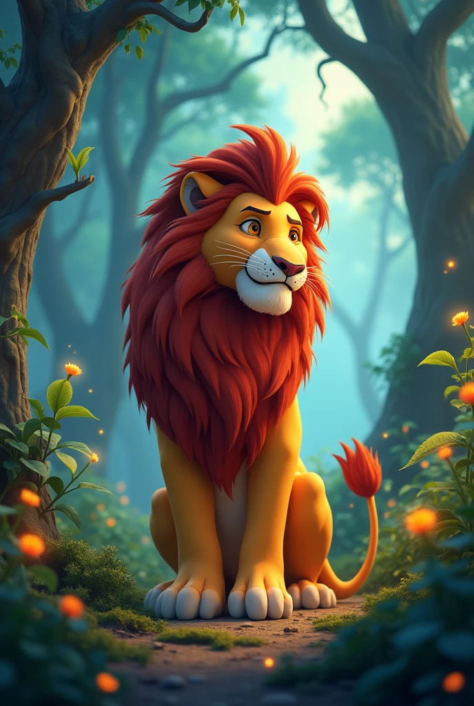CREATE A PIXAR STYLE LION CUT, 4K, ultra detaild, background of an enchanted forest